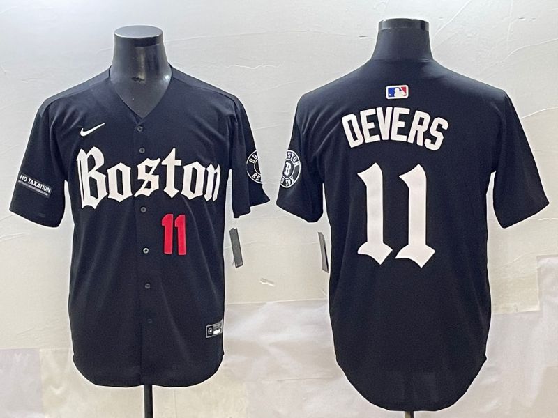 Men 2025 Boston Red Sox 11 Devers Black Five generations Joint Name Nike MLB Jersey style 11